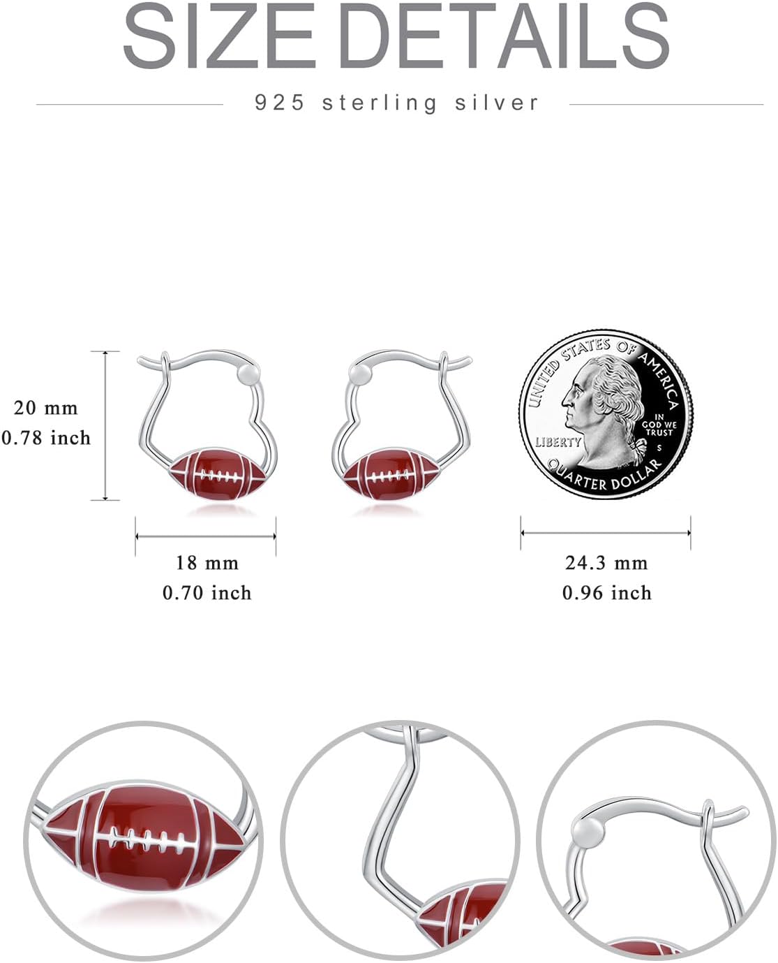 Heart Sports Earrings 925 Sterling Silver Football/Volleyball/Basketball/Baseball Hoop Earrings Sports Jewelry for Women - Image 5