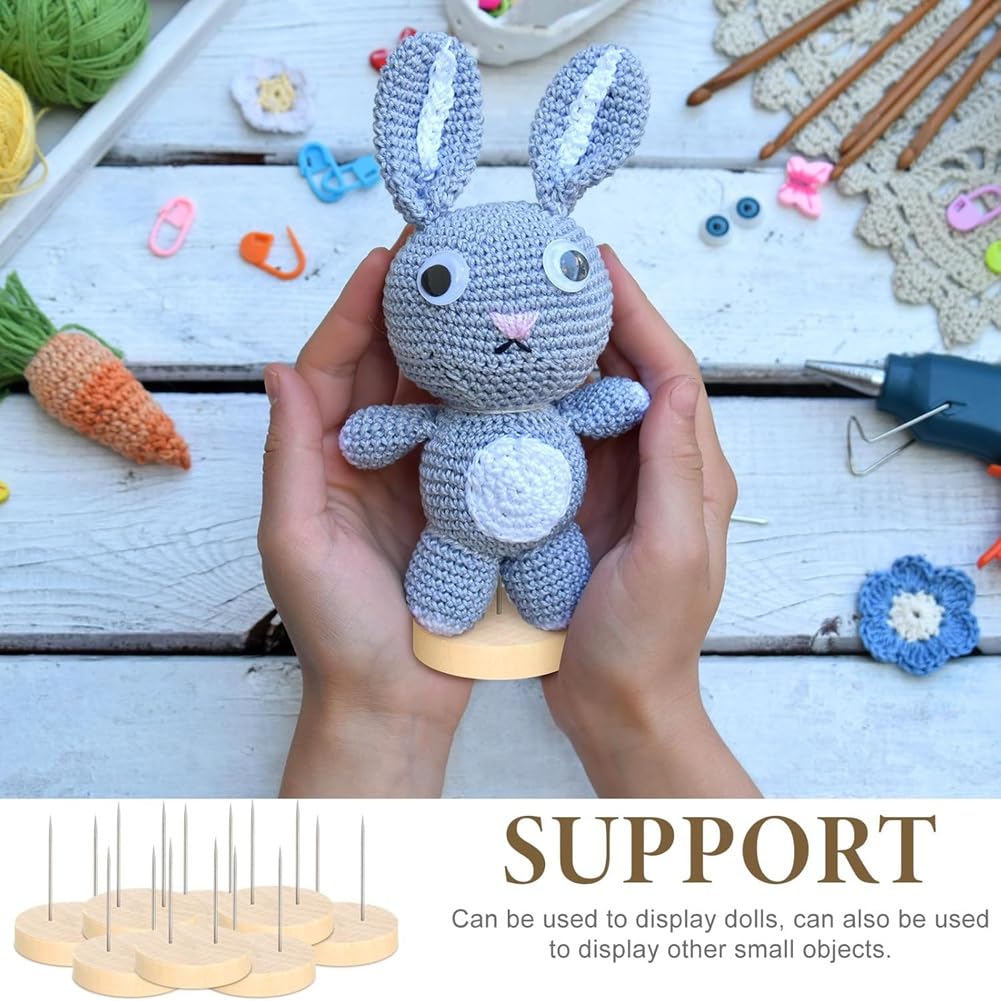 24 Pièces Support de Poupée au Crochet, 12 Aiguilles Simples, 12 Aiguilles Doubles, Support D'affichage de Poupée tricoté en Bois, Support de Poupée, Figurine D'action, Support