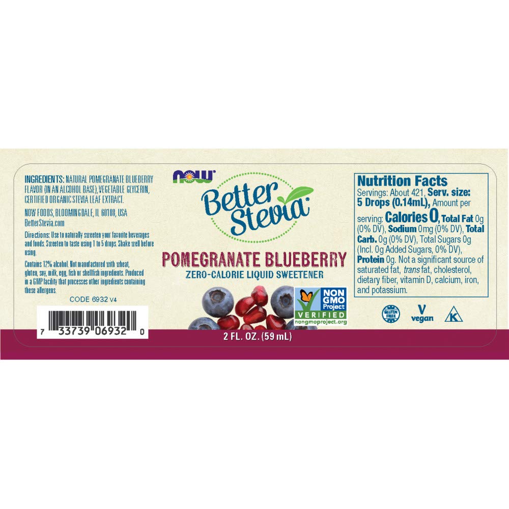 Better Stevia Liquid, Pomegranate Blueberry - 59 ml.