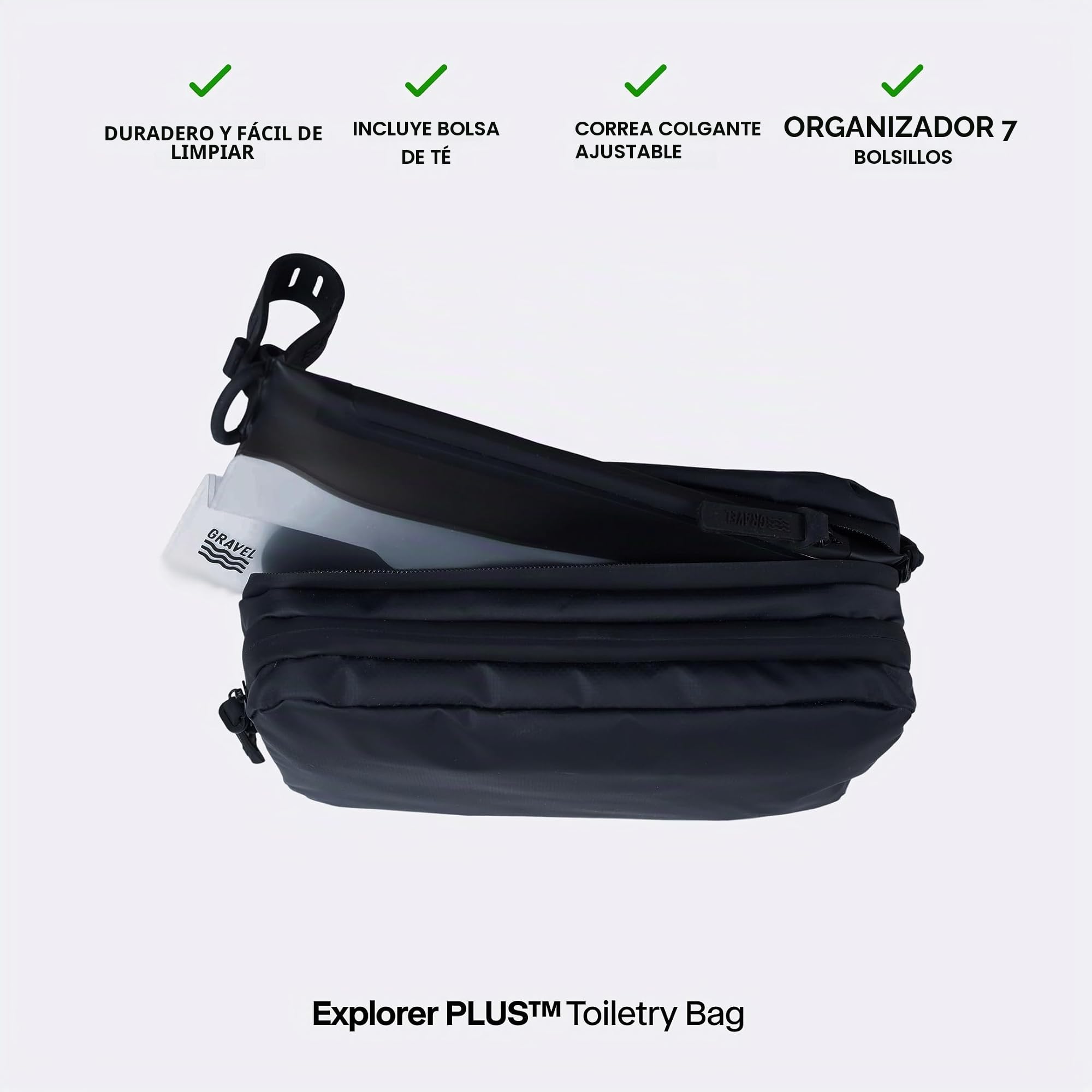 Gravel Explorer Plus - Neceser Colgante, Resistente al Agua, con Botellas de Viaje aprobadas por la TSA