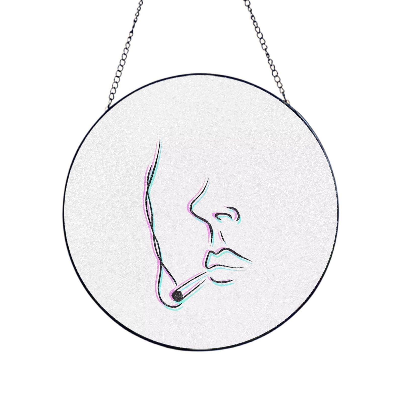 Phayah Smoker Print Glass Window Hanging Round Suncatcher Glass Ornament Garden Wall Fence Decorations Indoor Outdoor 12in（30cm）