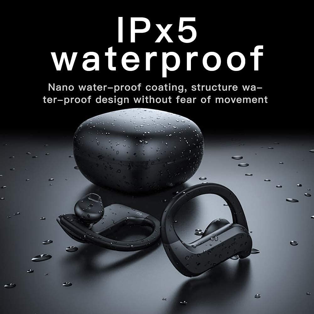 Auricolari wireless, True Wireless Bluetooth 5.0 con microfono, bassi profondi, IPX7, impermeabili, con custodia di ricarica, per corsa, palestra, allenamento all'aperto