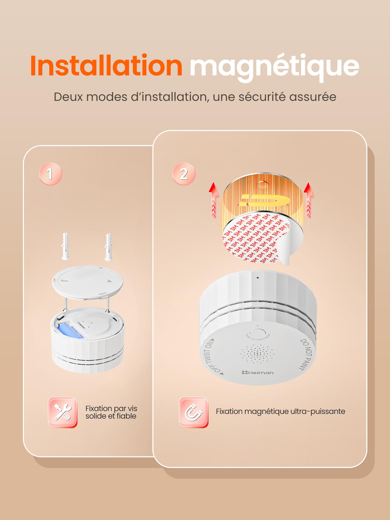 Heiman Detecteur de Fumée Matter avec Capteur de Température et d'Humidité | Pile Remplaçable 5 Ans, Fixation Magnétique, Compatible avec Apple Home/SmartThings/Home Assistant/Homey, S1-TM