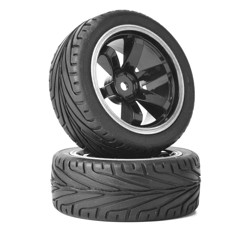 KINGCOO 4PCS 1:10 RC Car Tyre 65mm Rubber Tires and Plastic Wheel Rims for 1/10 On-Road Racing Touring Drift Car Spare Parts for HSP Tamiya HPI Kyosho (Black/Silver) - Image 4