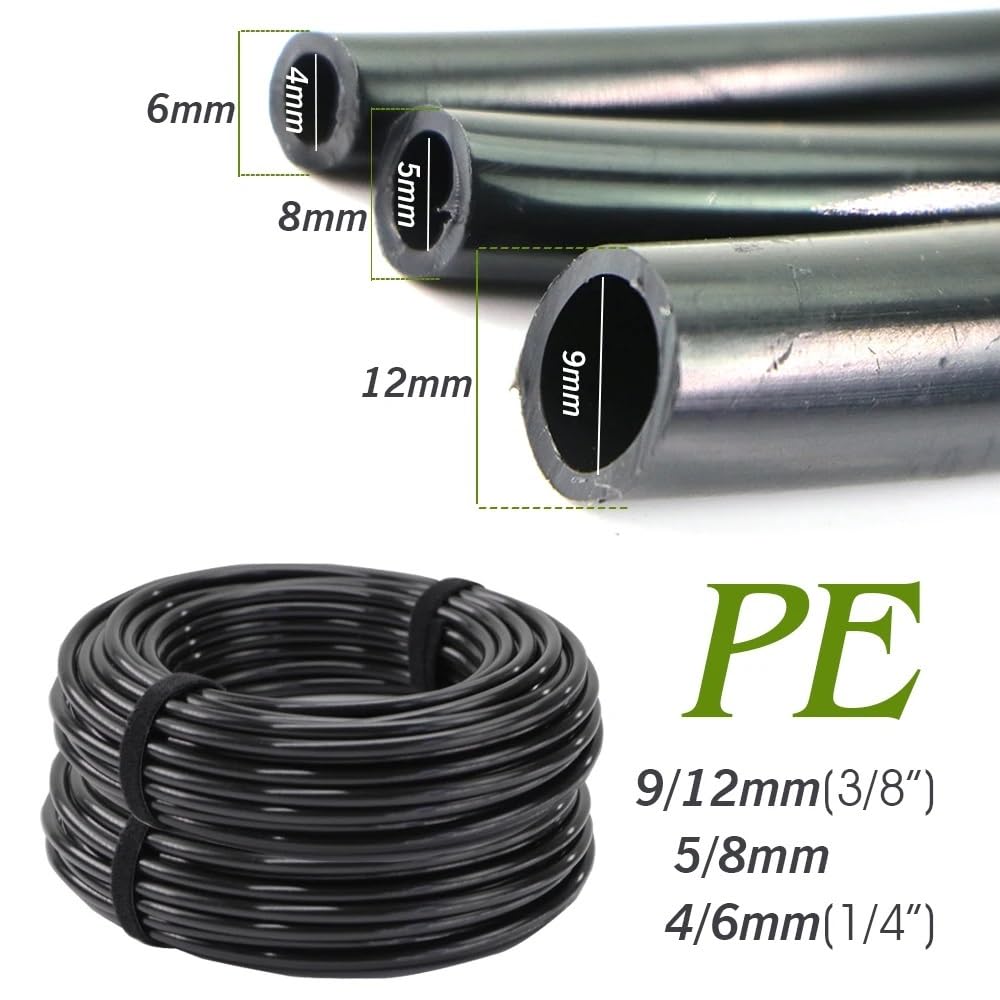 Tuyau d'arrosage en PE Noir, résistant à la Pression, 10/20/30/50M OD-6mm 8mm 12mm, 4/6mm 5/8mm 9/12mm, Tuyau d'irrigation Goutte à Goutte, Tube d'arrosage 3/8 "1/4"(OD-8MM_20M-65.6FT)
