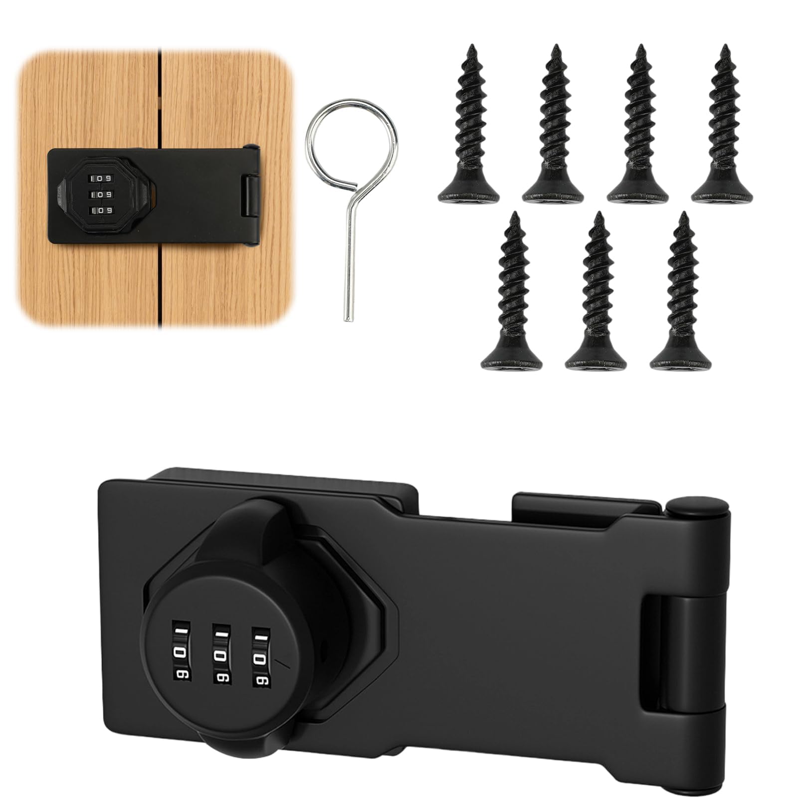Cabinet Password Hasp Locks 3-Digit Combination Lock 10 x 4.2 cm Cupboard Locks with Screw Internal Secure Shed Lock Zinc Alloy Keyless Folding Latches Password Locking Bolt Black