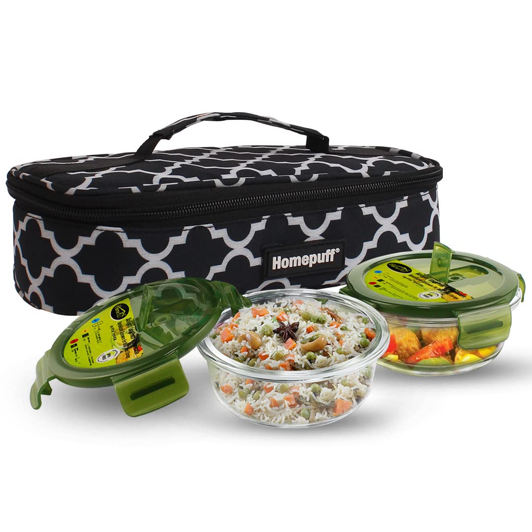 Home Puff Borosilicate Glass Lunch Box for Office, Airtight Leak-Proof Tiffin Box for Men/Women, Stain-Free Lid, Easy to Clean, Microwave/Freezer Safe, Free Lunch Bag, Set of 2-400ml, 1-Year Warranty (B0BK1N98K8) Amazon Price History, Amazon Price Tracker