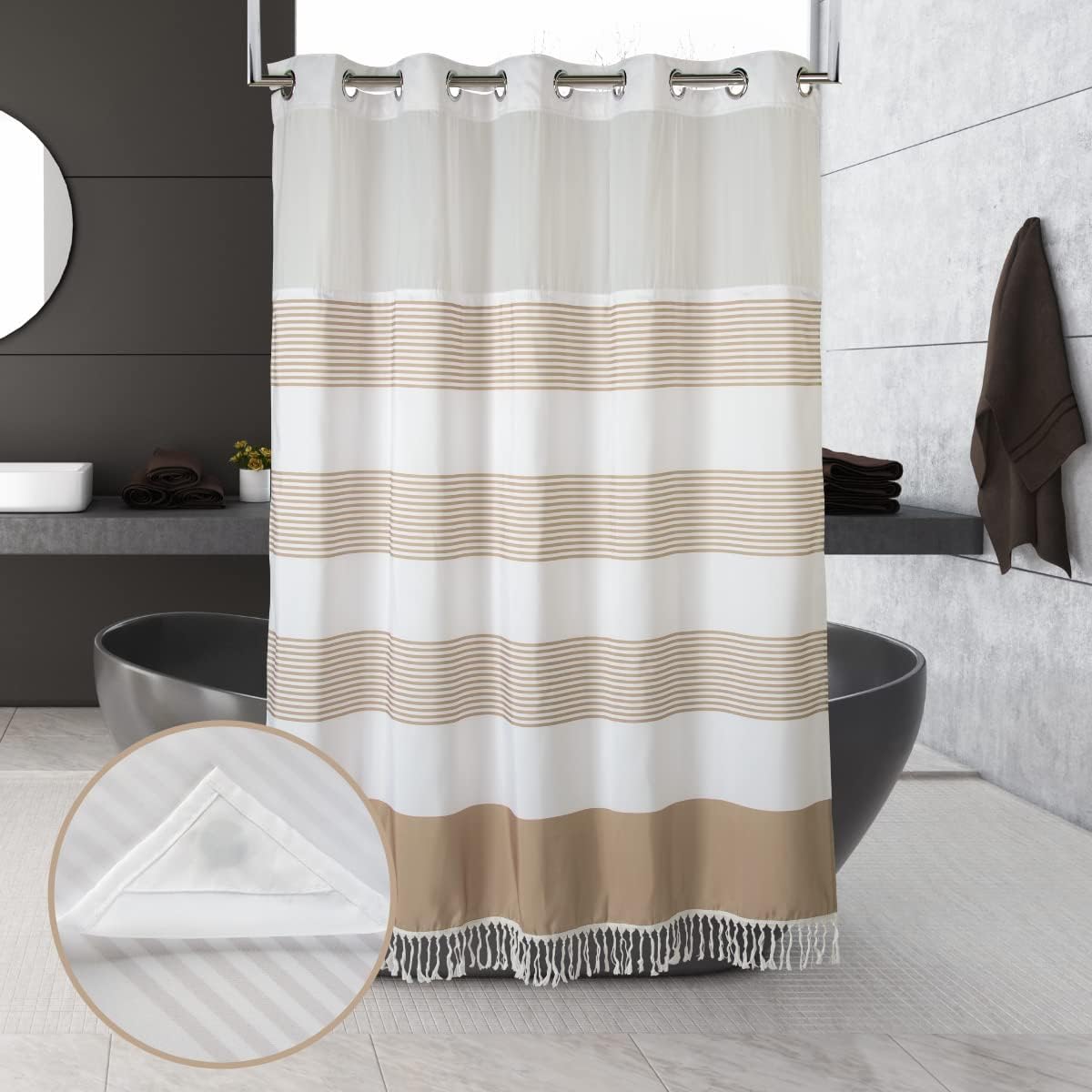 Ecoehoe Hotel Grade Fabric Hook Free Shower Curtain with Snapin Liner