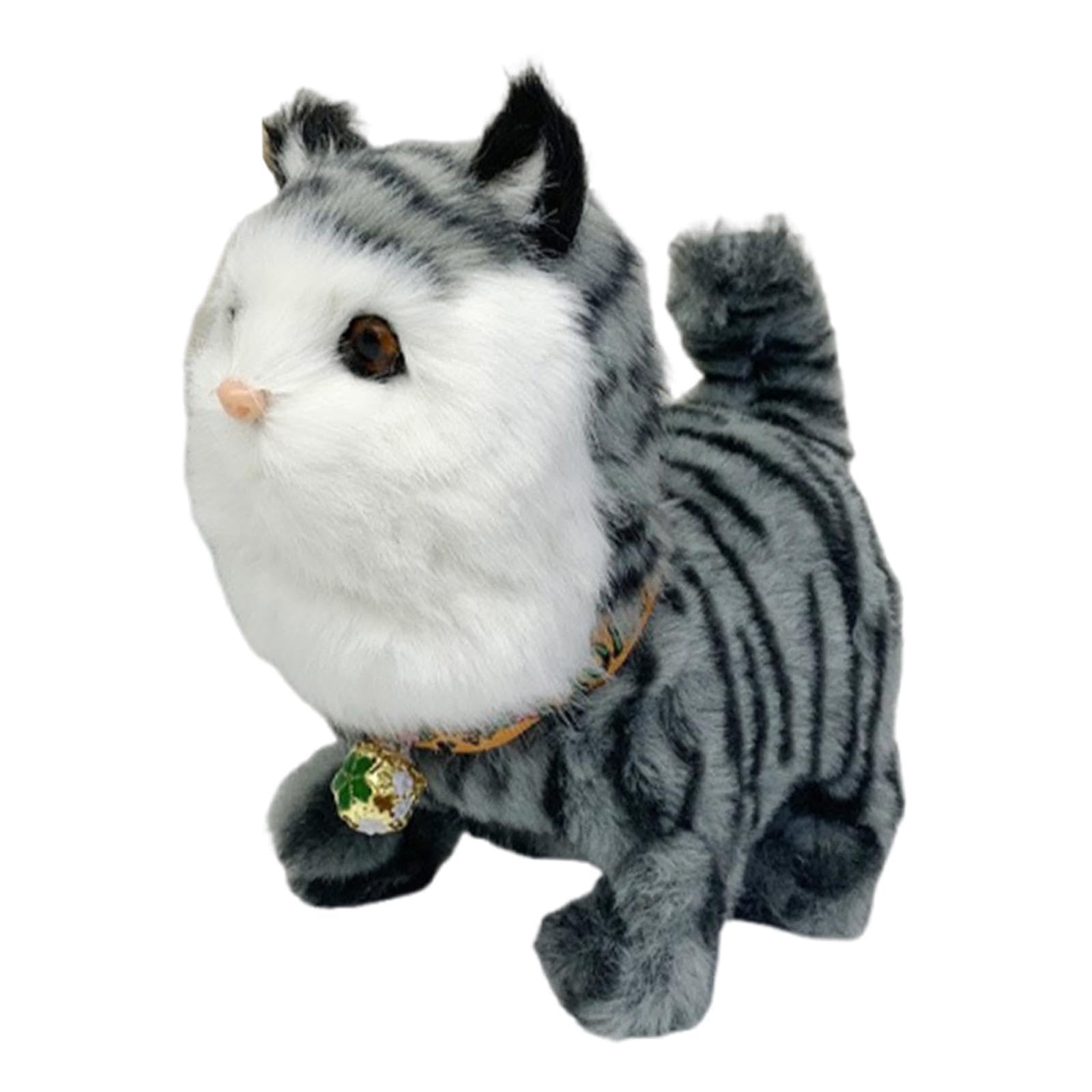 Sharplace Electric Stuffed Walking Cat Plush Toy with Record & Repeat Interactive Meow Kitten, Tail Wagging, Versatile for Child's Gift 7.09x3.94x6.69inch Simulation Electronic Pet Toy, Grey