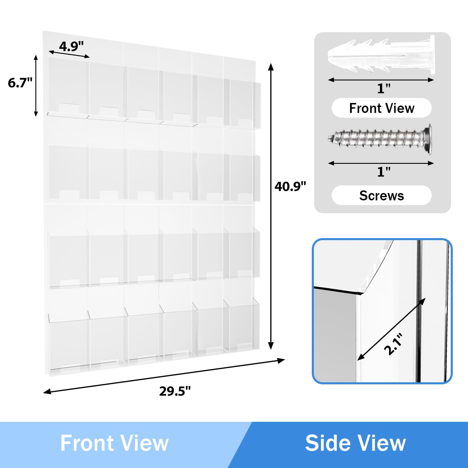 Acrylic Brochure Pamphlet Holder, 24 Clear Wall Mount Display Holders, Trifold Flyer Rack, Literature Storage Rack for Home, Offices, Waiting Room