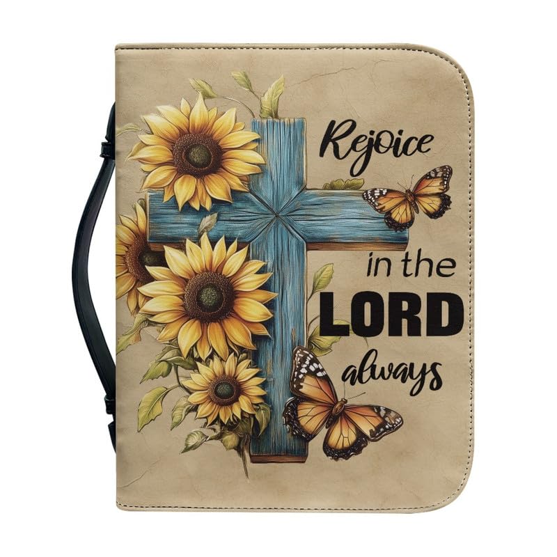 Kuiaobaty Sunflowers Cross Book Cover for Notebook, Lord Words Print Leather Book Case Bag Bible Bags for Mom Christian Gift,2XL — image 1