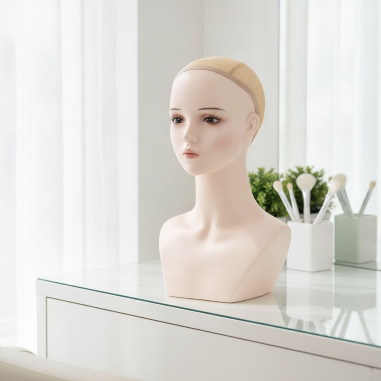 Testa per Parrucche Leggero | Realistico, Busto Manichino con Collo Lungo, Neutro, Busto Espositivo con Spalle Svasate, per Studio Fotografico, fotografo