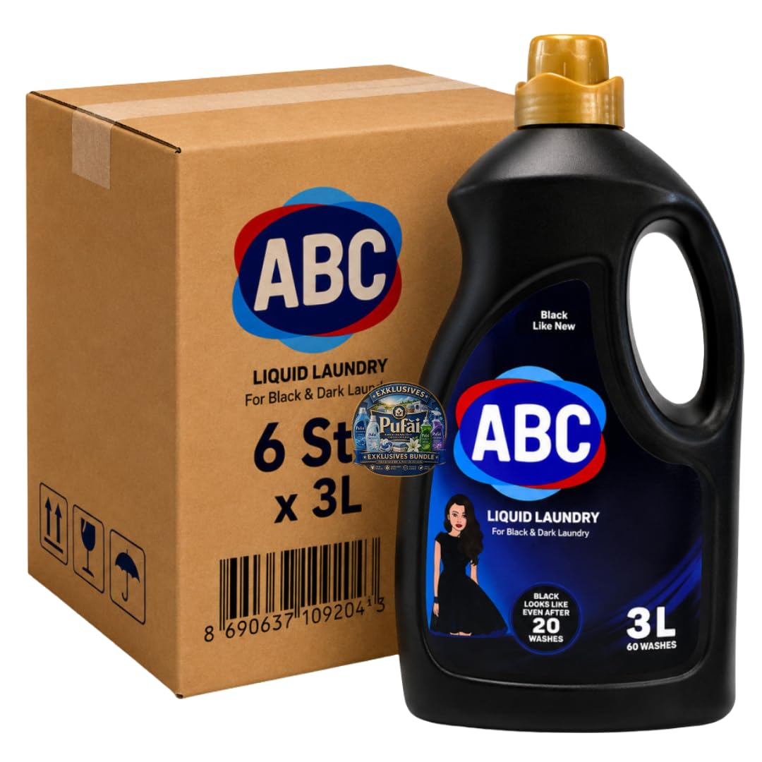 PUFAI Bundle – ABC Flüssigwaschmittel Schwarz – Waschmittel für dunkle & schwarze Wäsche, 3L, 6 Stück
