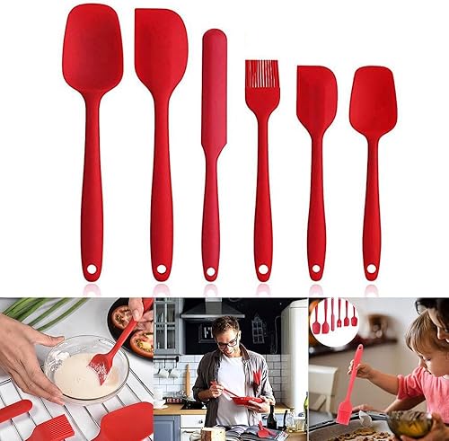 Miniatura 2 de Silicone Spatula 6-piece Set, Heat-Resistant Non-stick Rubber Spatulas with Stainless Steel Core Non-Stick Scrapers Baking Mixing Tool, Red