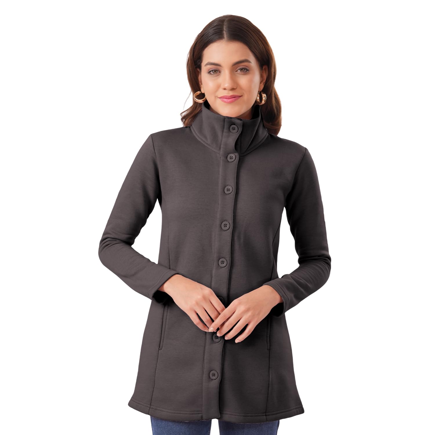 bonjour Women’s Buttoned Winter Long Jacket with High Neck Collar Stylish Warm Coat for Cold Weather-picture-25