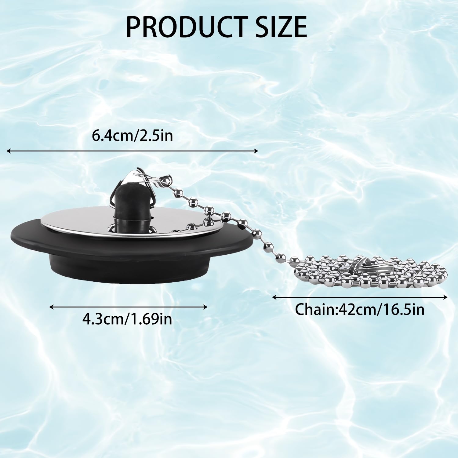 2 Pcs Sink Plug, Universal Sink Plug Replacement Bath Plug and Chain Kitchen Sink Plug Stainless Steel Chain Sink Plug for Bath Kitchen Sink Bathroom Sink (Size 1.65 in To 1.77 in, Chain 16.5 in) - Image 2