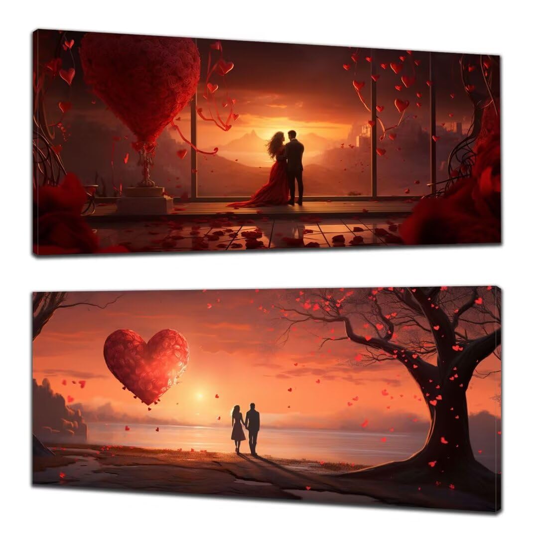 2 Pezzi San Valentino Pittura Diamante, 5D Diamond Painting romantico, 40x90cm Diamond Painting Grandi Dimensioni, Strass Ricamo a Punto Croce Kit Diamond Painting per Decorazioni Natalizie Casa E-5
