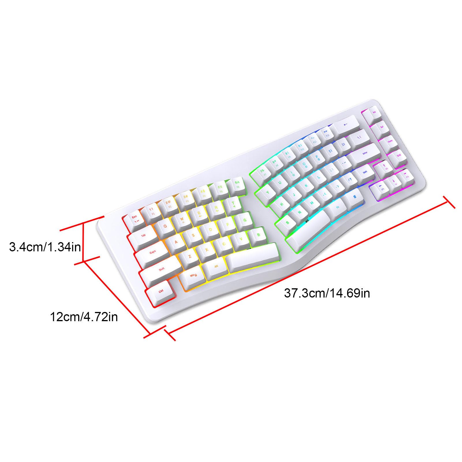 Annadue Tastiera ergonomica divisa a 69 tasti, 18 modalità RGB, USB C staccabile, tasti silenziosi, tastiera compatta cablata per/per Linux (ufficio/gioco/casa) (bianco)
