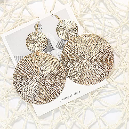 Large Double Circles Round Dangle Drop Earrings Geometric Statement Handmade Bohemian Dangling Earring Hook Studs Fashion Jewelry Gifts For Women Girls Yellow Gold (Yellow Gold) #TOP5