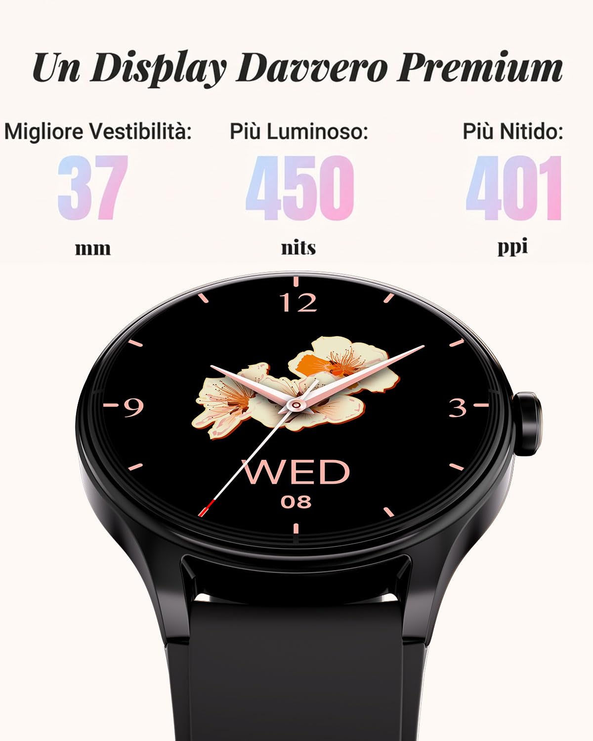 TOOBUR Smartwatch Uomo Donna, Orologio Contapassi, Fitness Tracker, Nero | 40mm Smart Watch Rotondo Compatibili con Android/iOS, Rispondere al Telefono, Smartwatch Salute Femminile, Impermeabile IP68