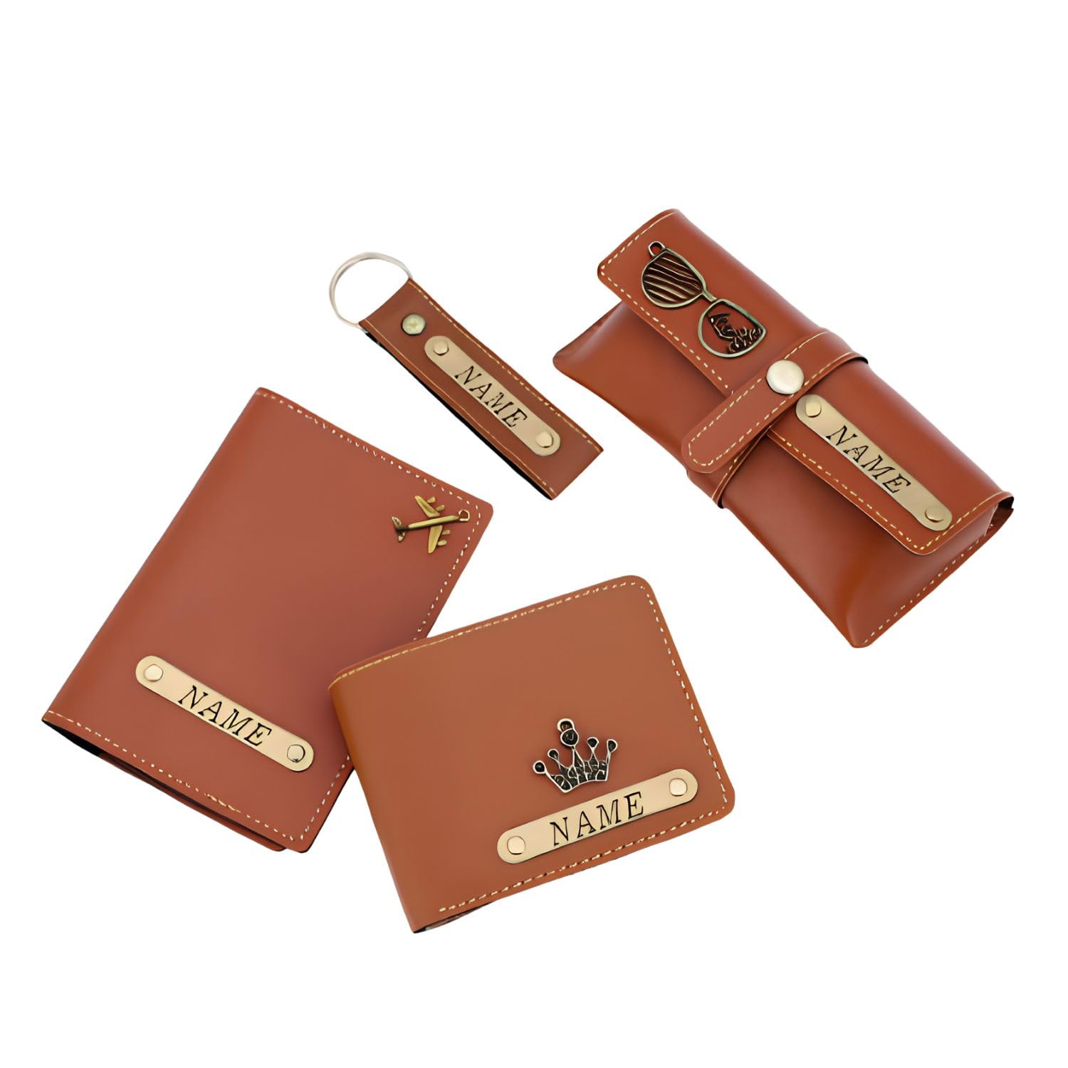 Customizable Travel Kit Gift Set | Personalized Passport Cover, Wallet, Keychain & Accessories Pouch | Name Printed Faux Leather Travel Organizer Set for Men & Women-image-7