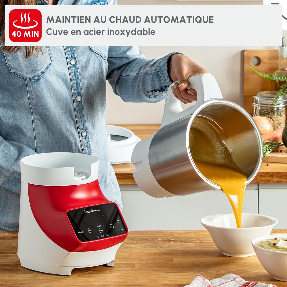 Moulinex Blender mixeur, Soupe maker, 1100 W, Bol 2 L, Lames inox, 3 programmes automatiques, Mode manuel, Mixage parfait, Soupes, Smoothies, Fabriqué en France, Soup&Plus LM924500