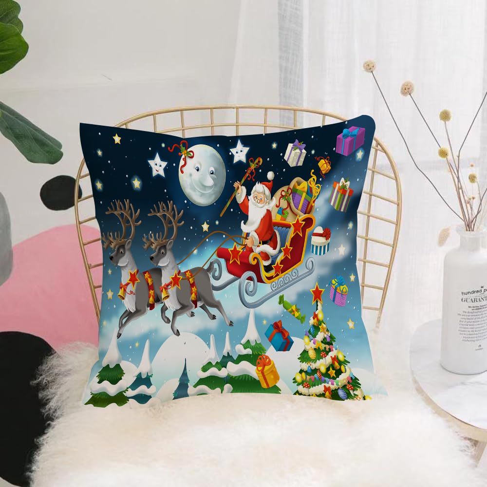 HYMSXW Cushion Cover,Throw Pillow Case Home Decorative for Living Room Bedroom Sofa Chair 20X20 Inch,Festive Christmas with Santa Claus and reindeer, Santa Claus on Christmas eveni,Pillowcase 50X50cm