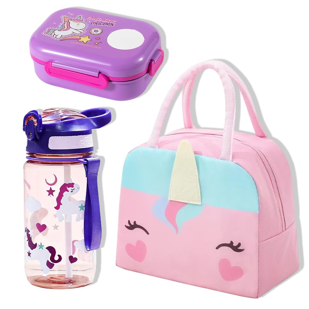 Vexthorion Capybara Lunch Bag Set 3 Pcs, Bento Box & Leak Proof Water Bottle with Straw for Adults,Insulated Thermal Food Carrier Bag for Office School Picnics, Leak-Proof BPA Free Brown (Unicorn-2) โ image 1