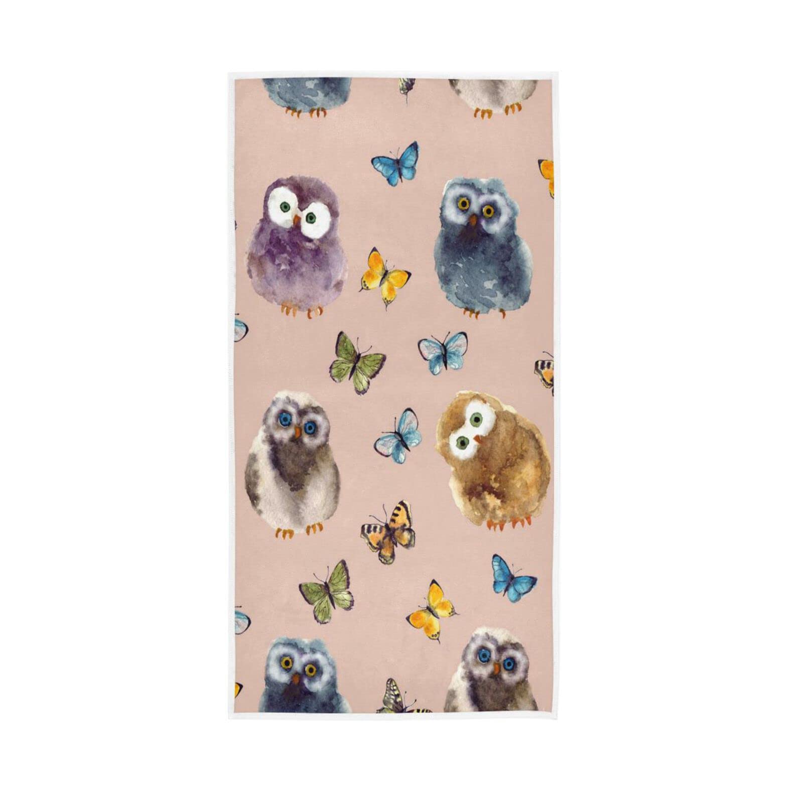LSRCPD Hand Towels Cute Owl Butterfly Pattern Decor Fingertip Soft Face Towel Absorbent Bathroom Kitchen Towels