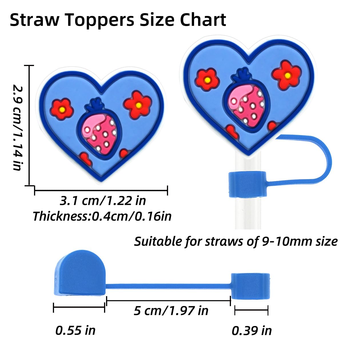 9 Pcs Straw Toppers Straw Covers Cap for 40/30 OZ Stanley Cup Accessories - YEFIUO 10mm/0.39 IN Silicone Heart Shape Reusable Straw Topper Cap Bottle Mug Party Tumbler Cup Decorations