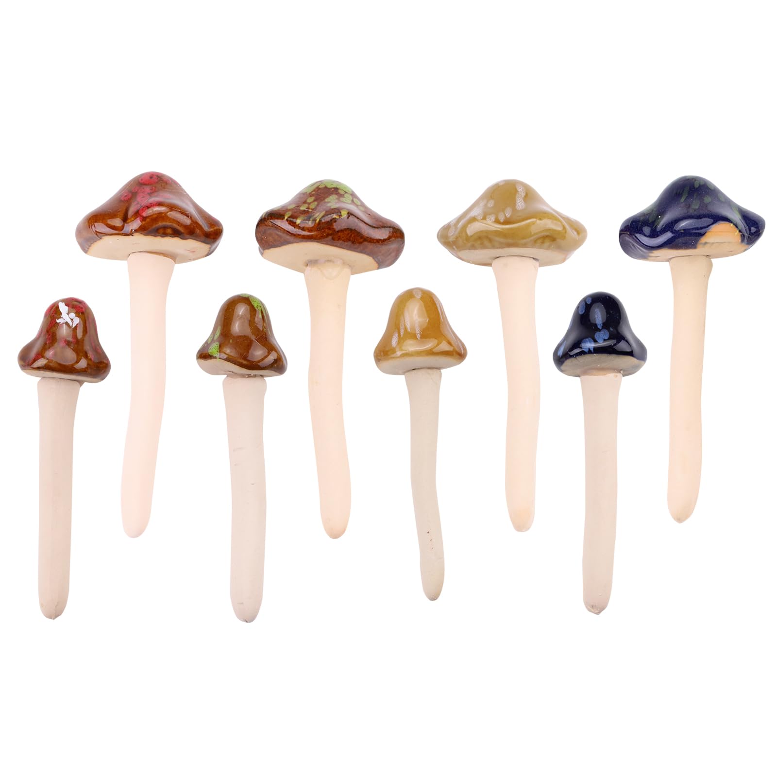 Yitexin 8 Pieces Porcelain Mushroom Garden Decor, Indoor And Outdoor Mushroom Statue Figurines, Simulated Porcelain Decorative Plant Stakes For Yard Potting Flowerpot Landscape Ornaments (8 Pieces)