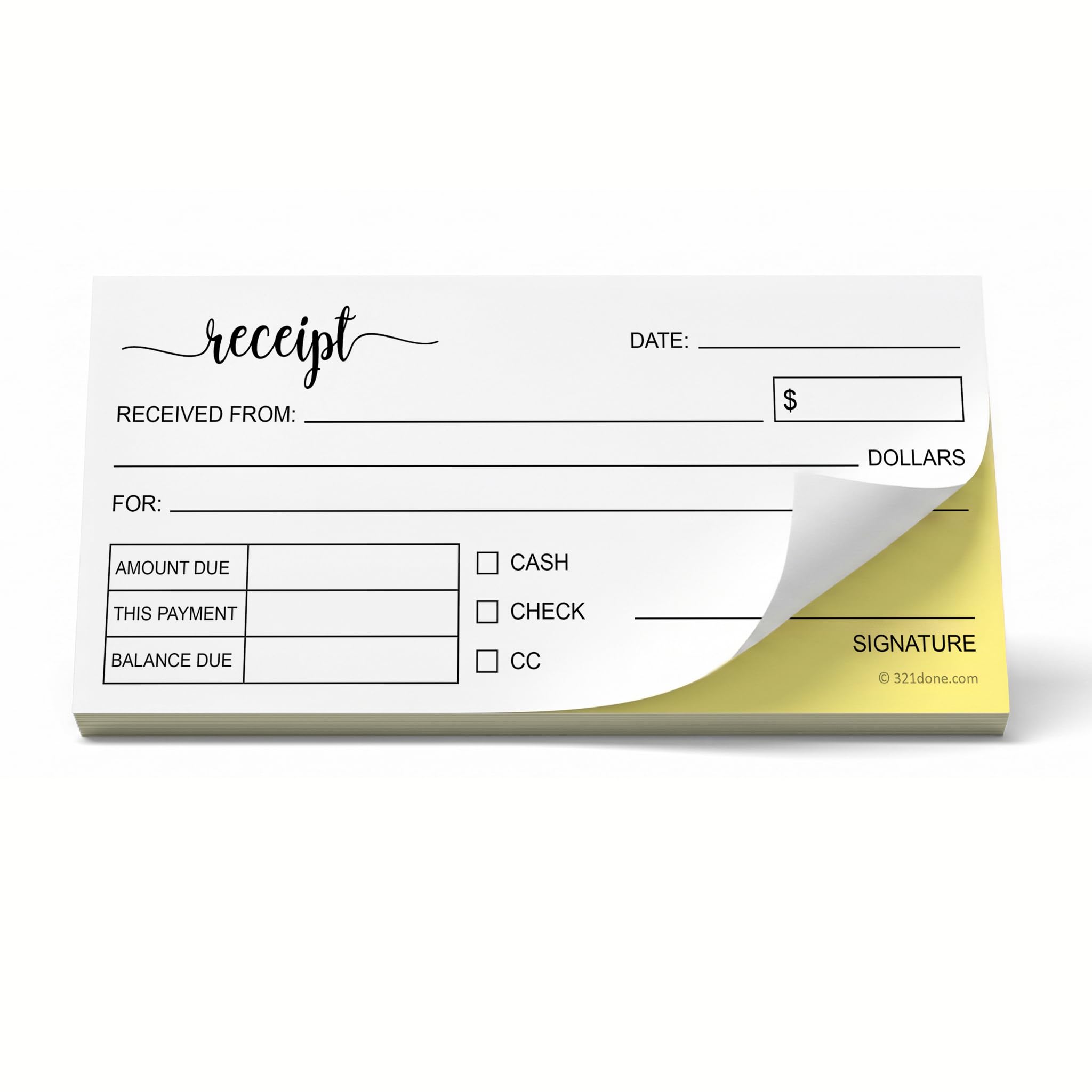321Done Receipt Book with Carbon Copies, 2-Part, 2.75x6 Inches, 50 Sets