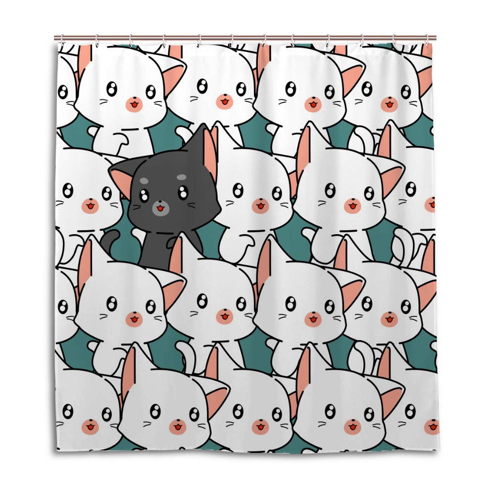 Rideau de douche imperméable chat mignon textile lavable sans couture