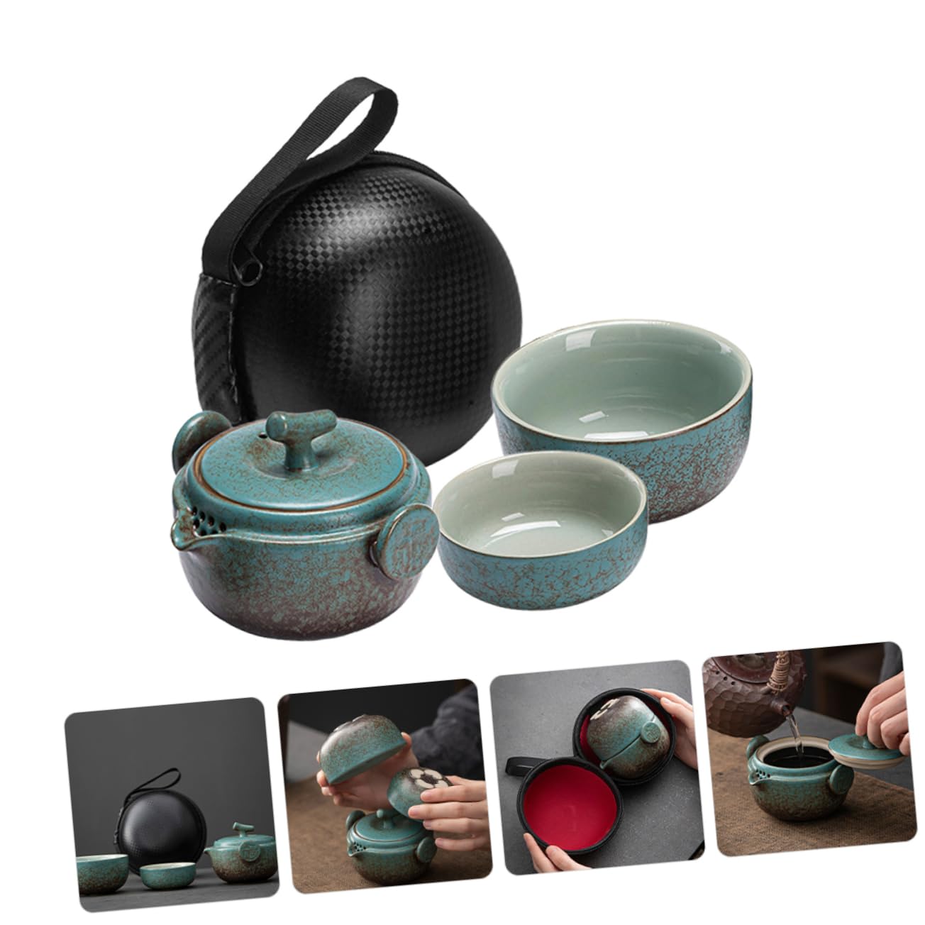 Teekanne Satz mit Stövchen und Tassen aus Chinesischer Keramik Tragbares Porzellan Teekannen Satz für Teepartys und Elegante Geschenkideen