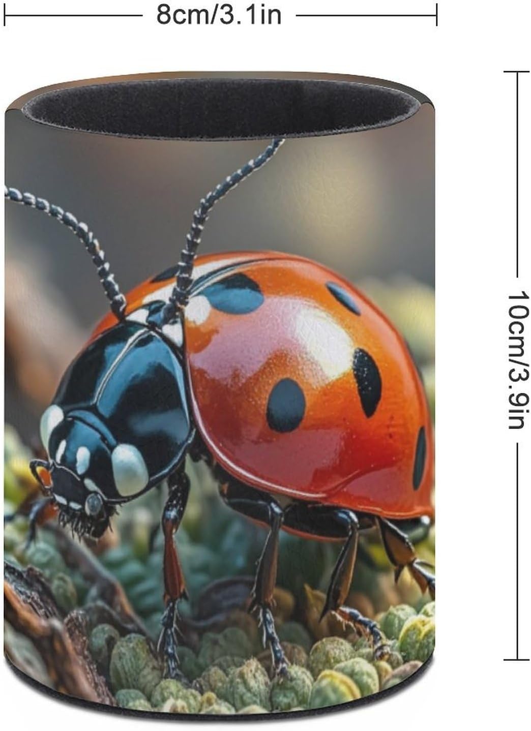 PU Leather Round Pen Holder Red Ladybug Desk Organizer image 2