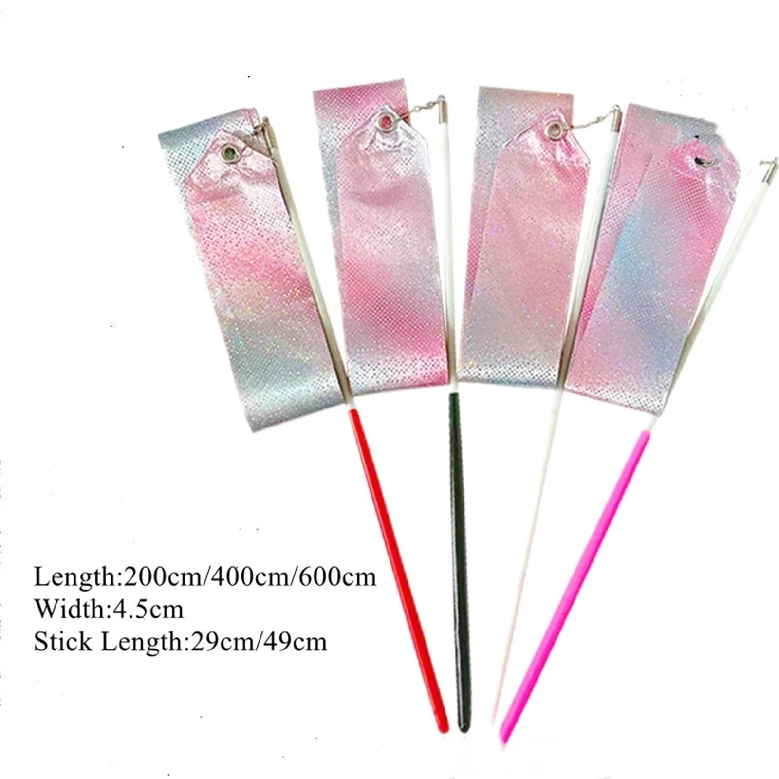 10 Pezzi Nastri for Danza Ritmica, Ginnastica, Balletto, Bacchette rotanti for spettacoli di talenti artistici, Rosa Brillante per Balli Artistici Allenamento Feste