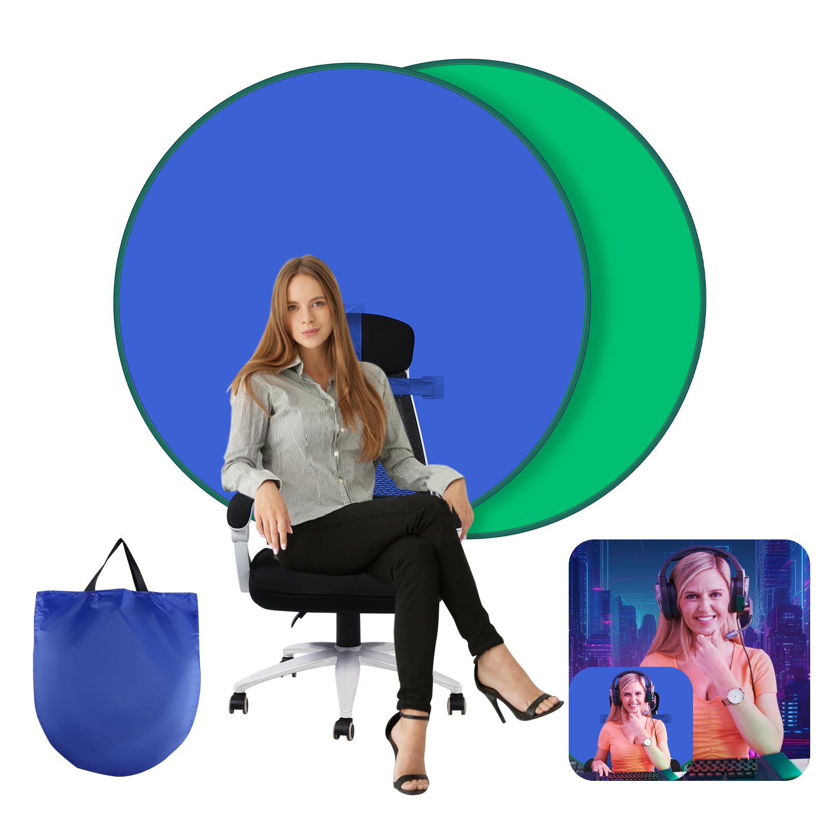 Pantalla verde portátil – Telón de fondo de pantalla verde de 56 pulgadas con soporte y pantalla azul reversible para streaming, juegos, zoom y videollamada