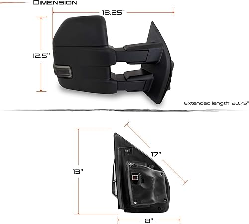 Miniatura 7 de AKKON - Para Ford F150 2015-2018 [enchufe de 8 pines] Par de espejos laterales de remolque con calefacción + calefacción + señal de giro con textura