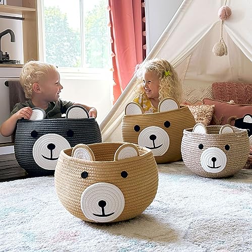 Image of CherryNow Baby Basket for Newborn, Empty Baskets for Gift, Medium Animal Basket for Toy Clothes Towel, Woven Rope Bear Baskets for Kids, Brown, 15.7 inchD x 10.5 inchH