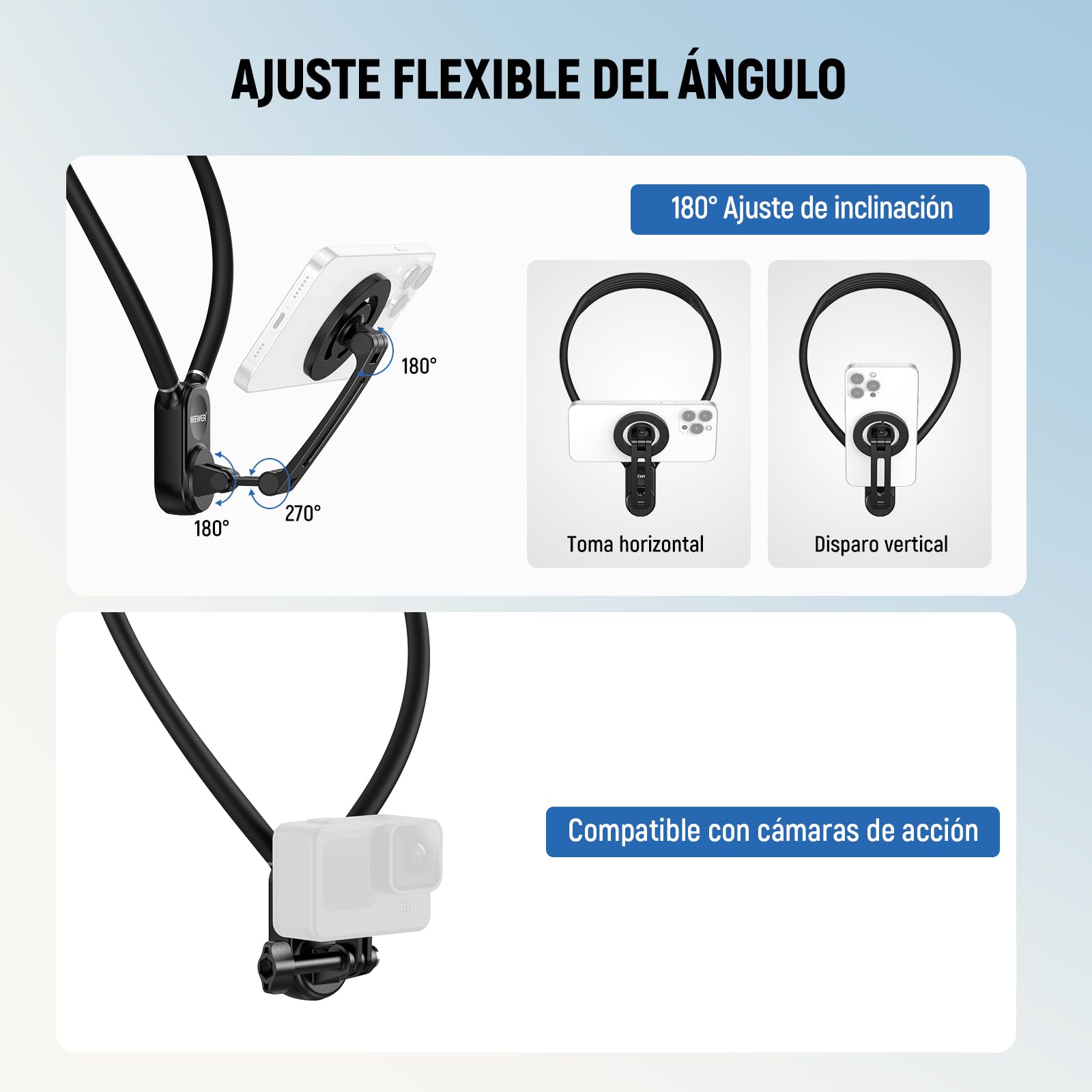 NEEWER GP-16 - Soporte magnético de Cuello para cámara de acción y teléfono con paño de Limpieza, Soporte para móvil de Pecho para grabación de vídeo POV Vlog, Compatible con GoPro dji Insta360