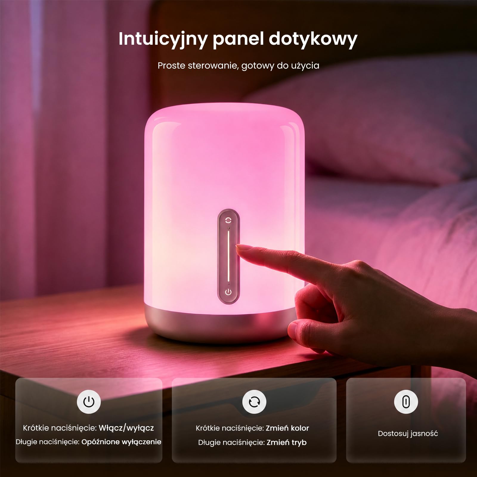 YEELIGHT Lampka nocna LED Ściemniana Dotykowo, z Matter over Thread, 2700K–6500K i DIY RGB, Lampka Kompatybilna z Apple Home, Alexa, Google Home i SmartThings, do Sypialni i Salonu