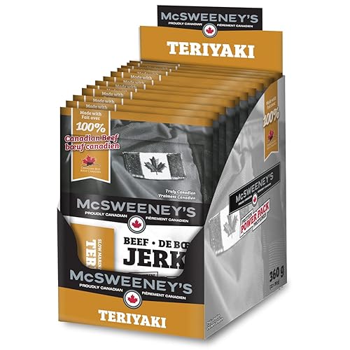 McSweeney's Slow Marinated Teriyaki Beef Jerky Power Pack. 100% Made in Canada. School Snacks, Gluten Free, High Protein Snacks, Low Fat, Naturally Smoked. 30g (Pack of 12) - Teriyaki - 30 g (Pack of 12)