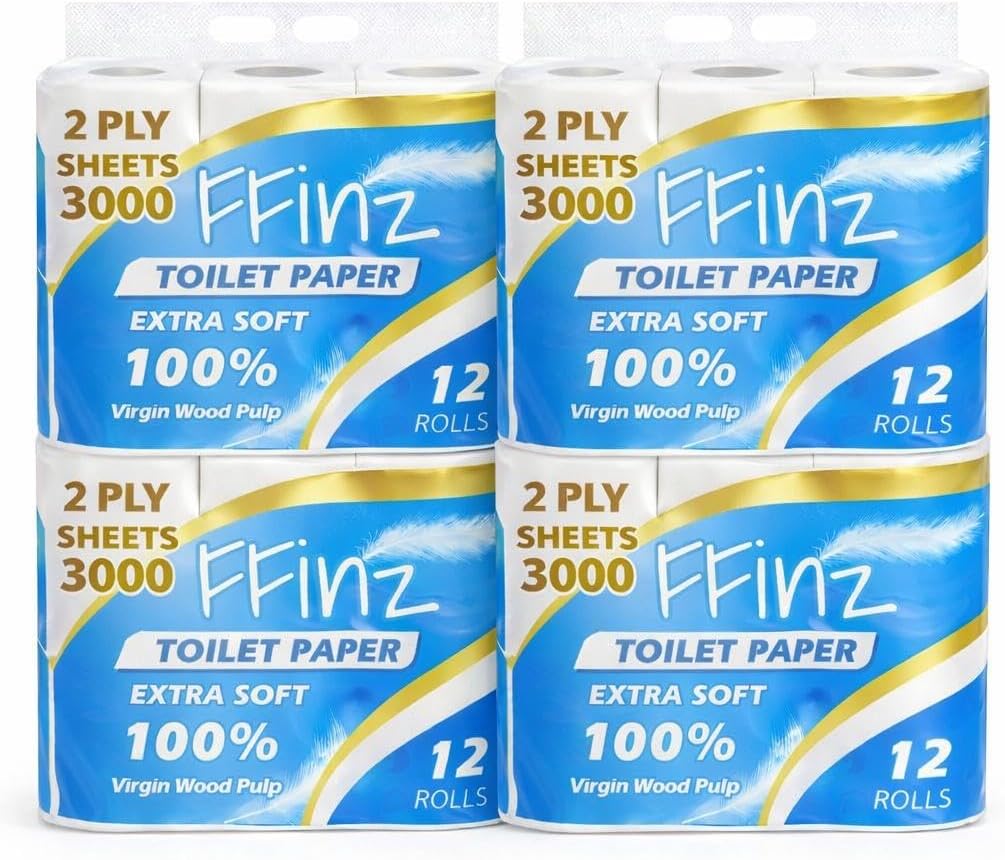 Toilet Tissue – 100% Virgin Wood Pulp, Strong & Absorbent. 48 Roll, 12000 Sheets