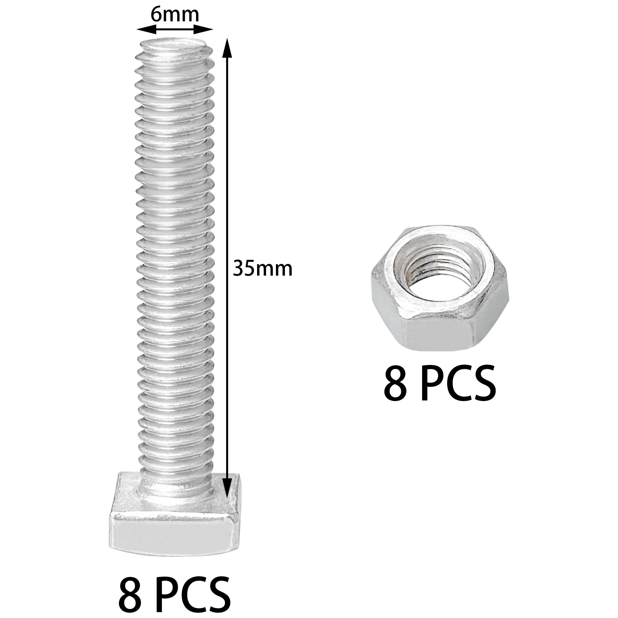 8 PCS Stainless Steel Square Head Bolts Screws (M6*35mm), Silver - Image 4