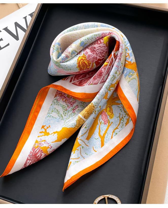 MEISEE 100% Pure Mulberry Silk Scarf 21" Square Scarf Neckerchief Headscarf Breathable Lightweight for Women Gift Packed2