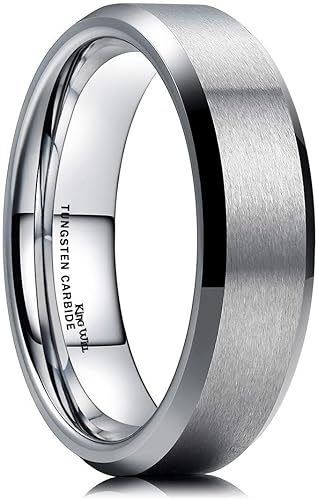 King Will - Anillo básico de tungsteno para hombre anillo de boda de 1564 932 516 2364 y 2564pulgadas acabado mate borde biselado pulido y ajuste
