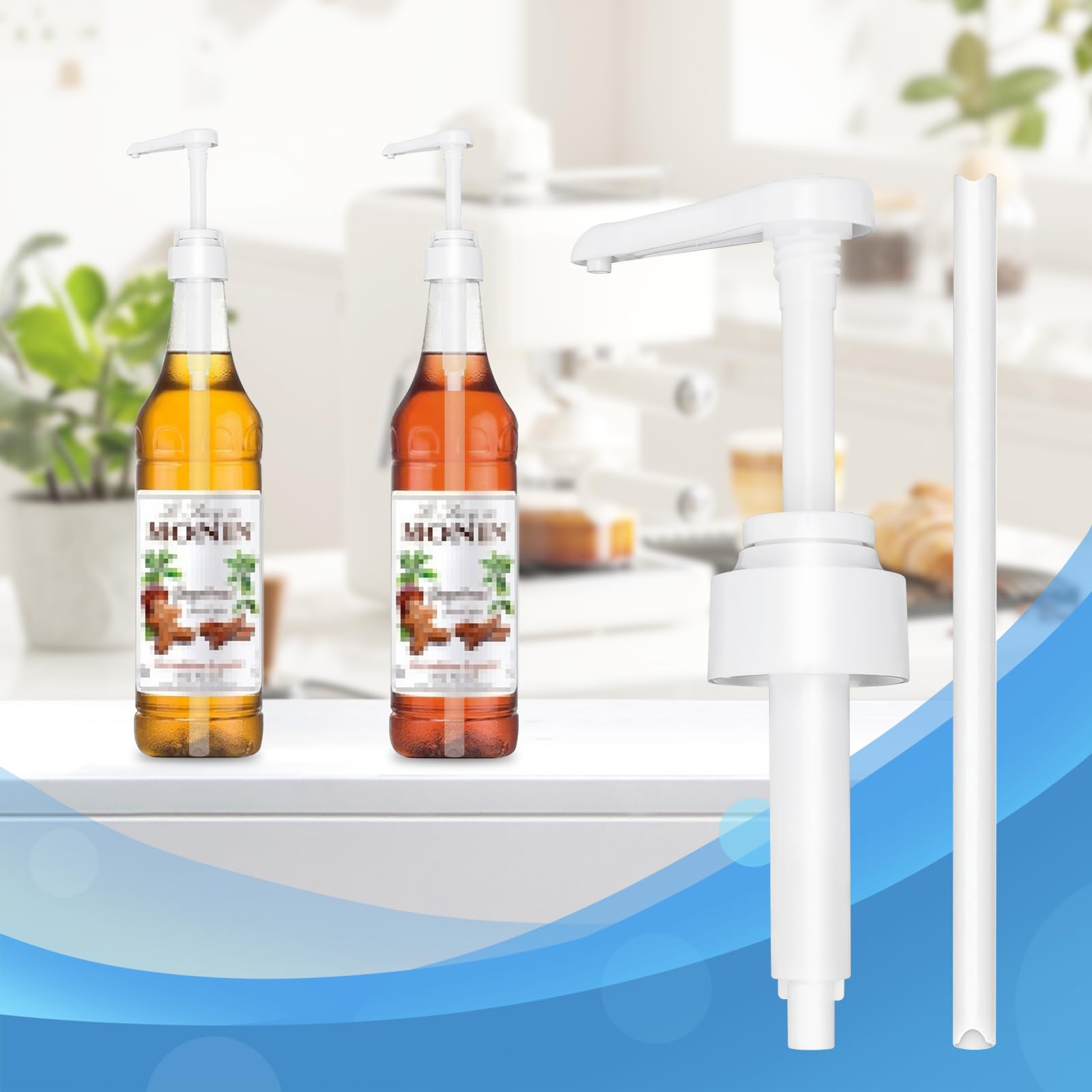 Pompa dosatrice sciroppo, set di 2 distributori di pompa, riutilizzabili per brocche di vetro o bottiglie di plastica, compatibile con 1 l monin sciroppo pompa, 10 ml