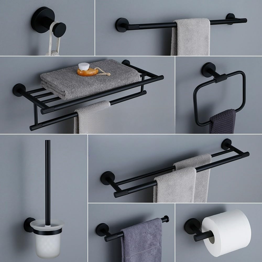 Moderno set di accessori da bagno nero opaco con design zigrinato in ottone porta asciugamani da bagno accappatoio gancio mensola per asciugamani e porta fazzoletti di carta