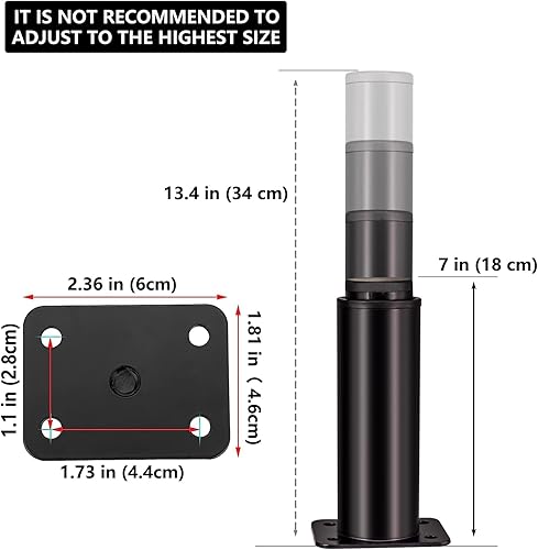 Miniatura 8 de 4 patas ajustables de metal para muebles, de 5.9 a 10.6 pulgadas, patas de soporte de repuesto de altura ajustable, patas de gabinete de sofá para