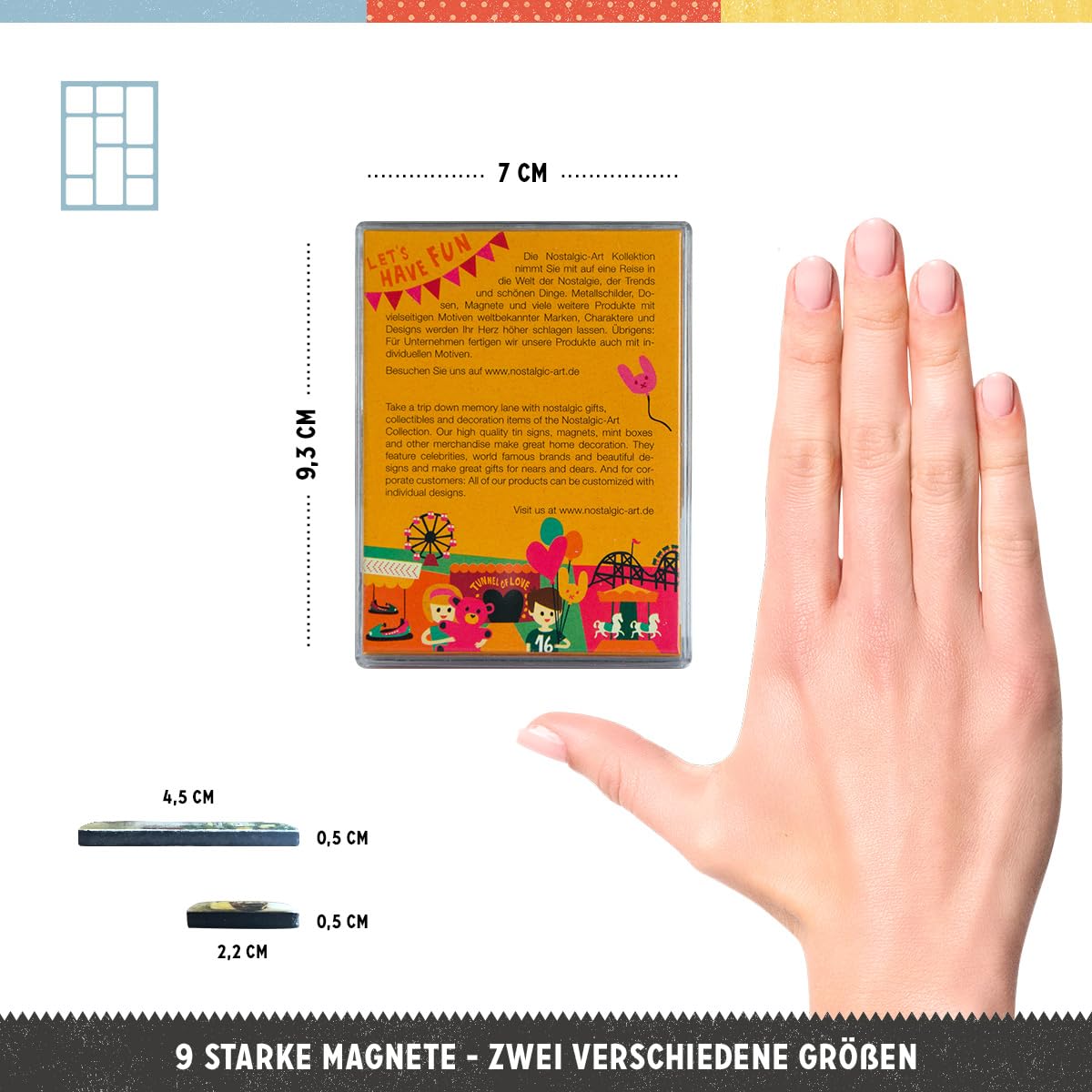 Nostalgic Art 9-częściowy zestaw magnesów na tablicę magnetyczną, Happy Together - Let's Have Fun, 9 sztuk